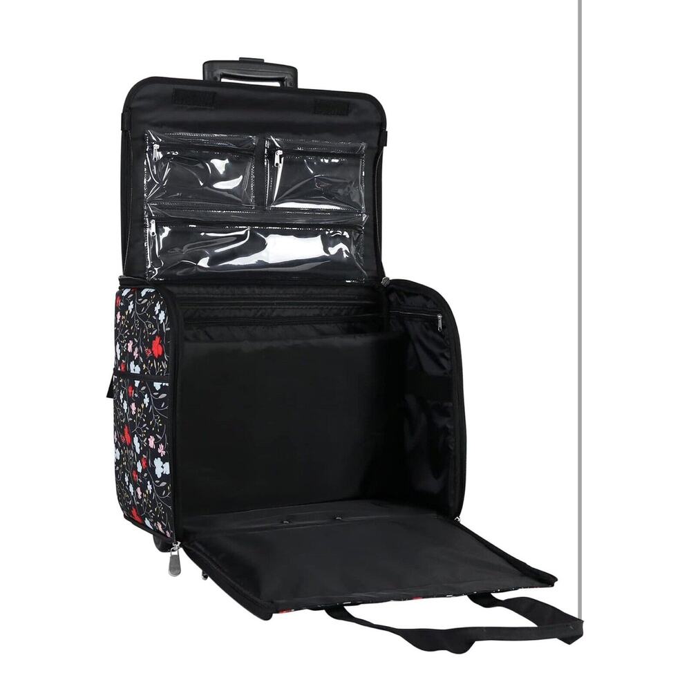 Rolling Sewing Craft Trolley Bag Black Floral Craft Organizer on Wheels New - Picture 3 of 9